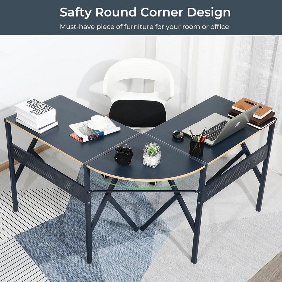 FurnitureR ALISSON Black L-shaped Desk
