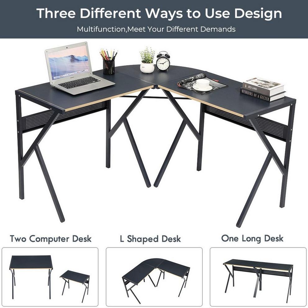 FurnitureR ALISSON Black L-shaped Desk
