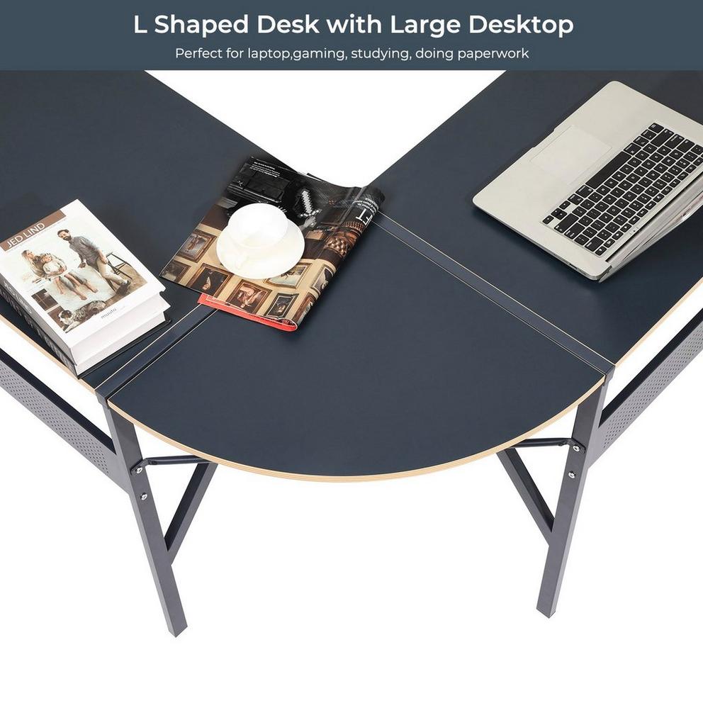 FurnitureR ALISSON Black L-shaped Desk