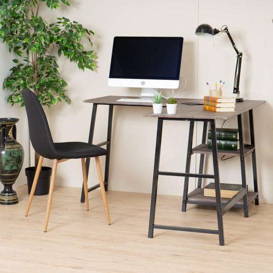 FurnitureR DROGBA Black and Wooden L-shaped Desk with 2 shelves