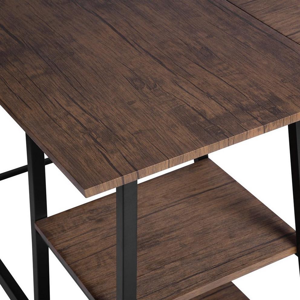 FurnitureR DROGBA Black and Wooden L-shaped Desk with 2 shelves