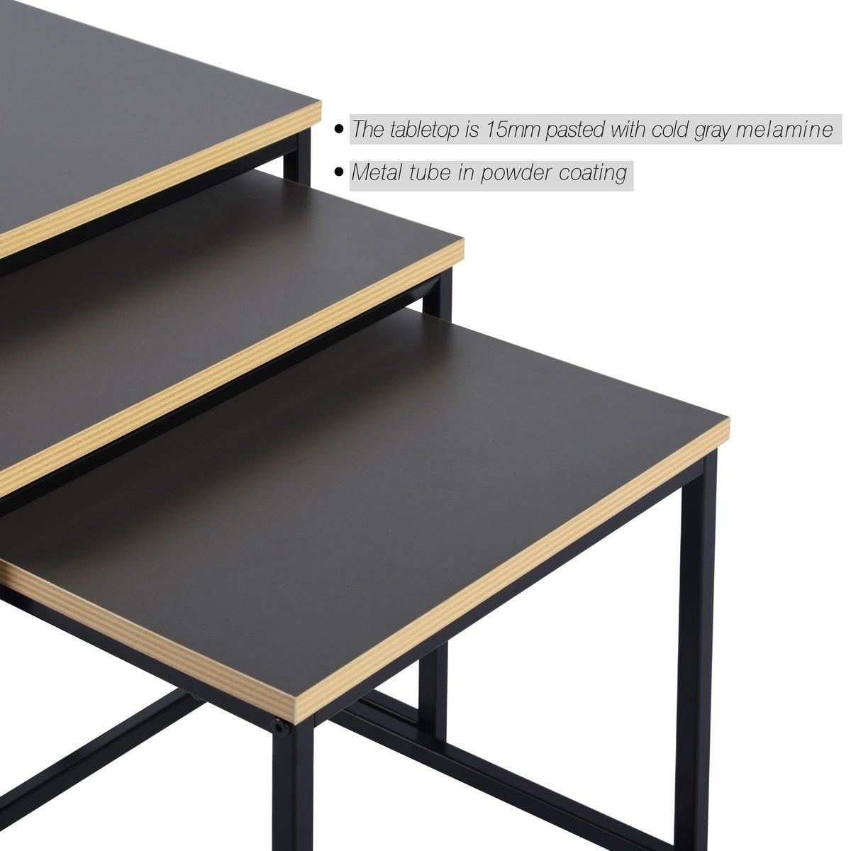 RICKY Black and Wooden Coffee Table Set of 3