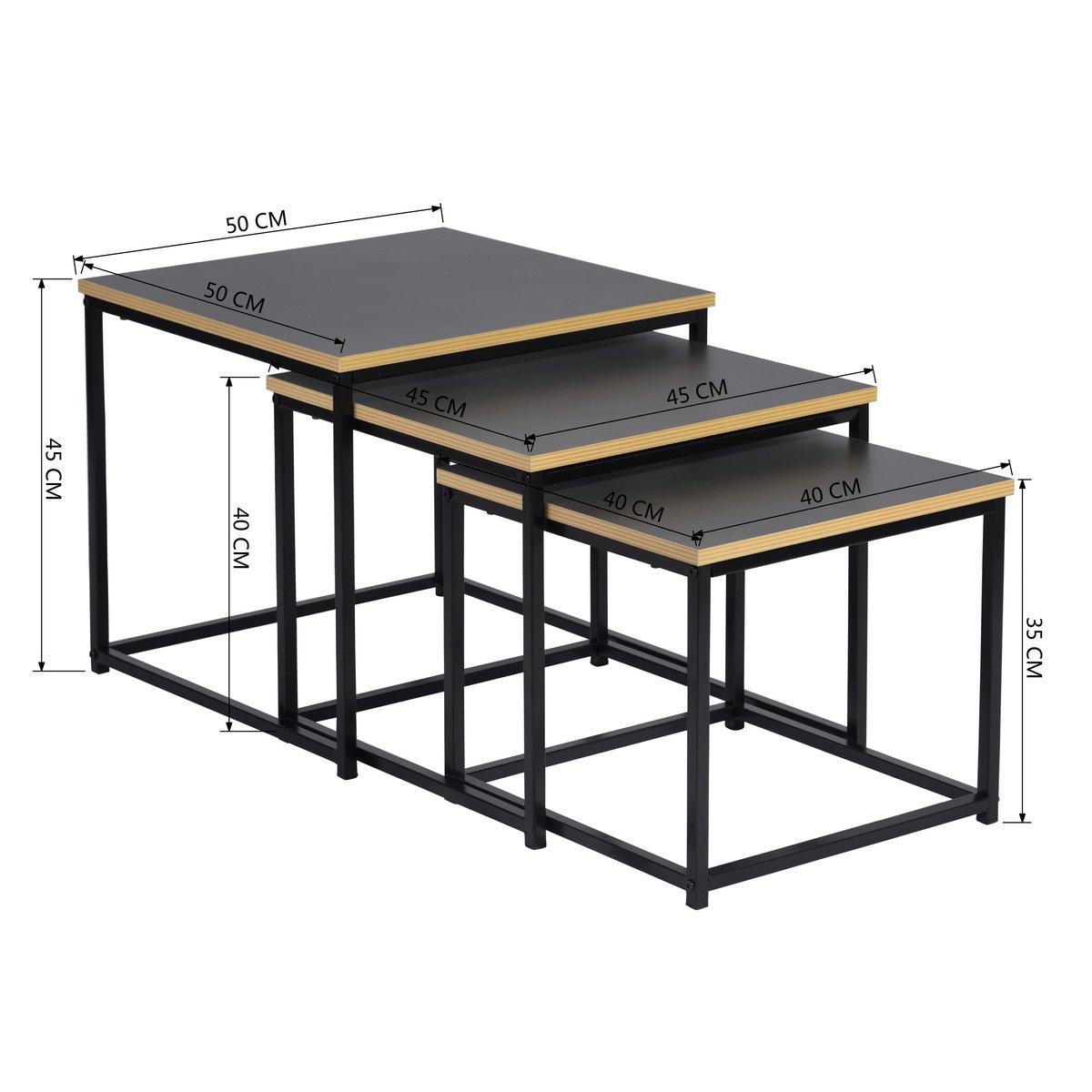 RICKY Black and Wooden Coffee Table Set of 3