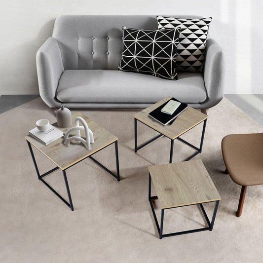 RICKY Black and Wooden Coffee Table Set of 3