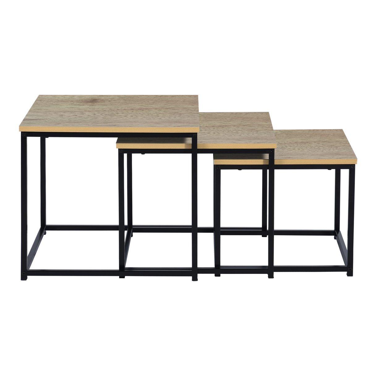 RICKY Black and Wooden Coffee Table Set of 3