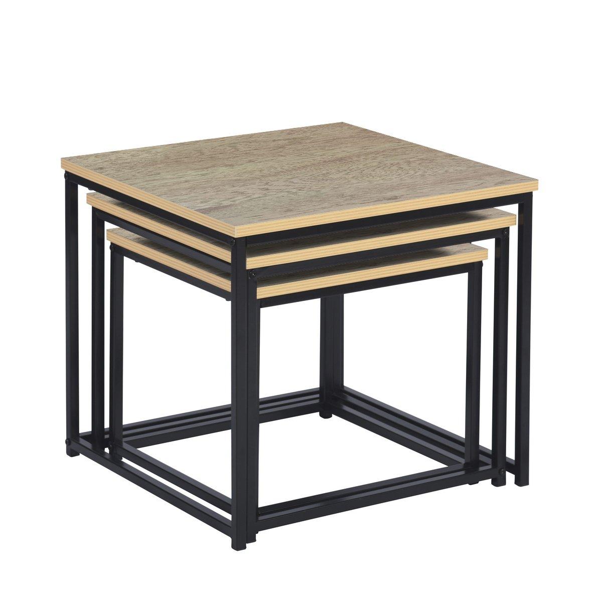 RICKY Black and Wooden Coffee Table Set of 3