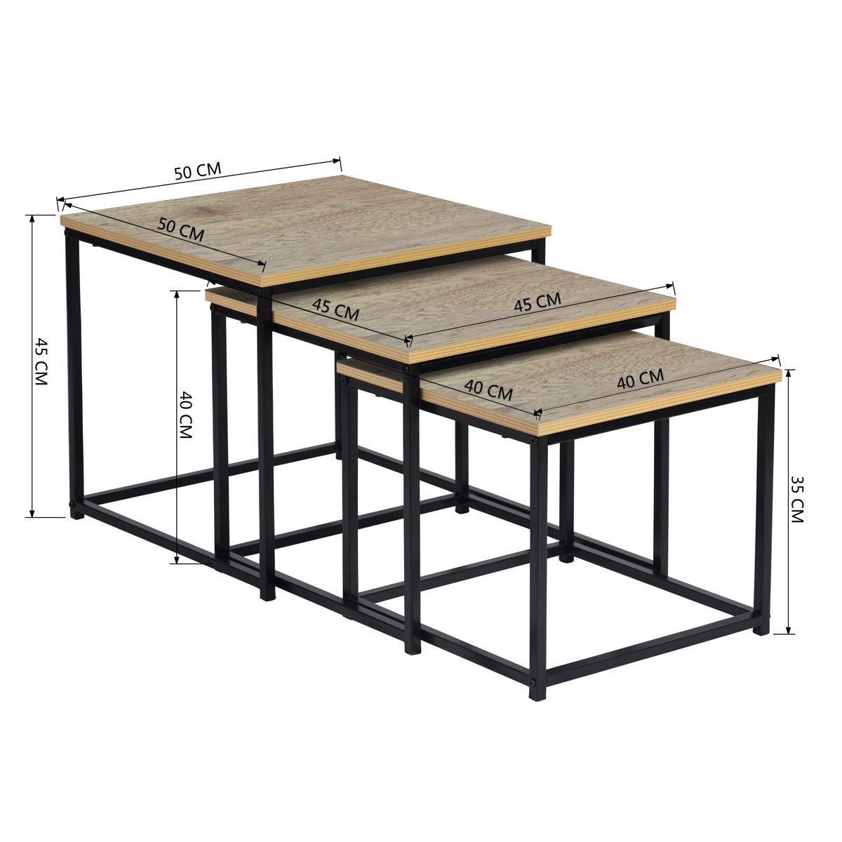RICKY Black and Wooden Coffee Table Set of 3