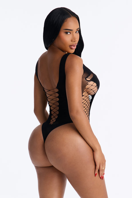 Up & Down Lace Up Bodystocking Teddy - Black
