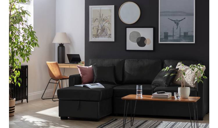 Habitat Reagan RH Faux Leather Storage Sofa Bed - Black