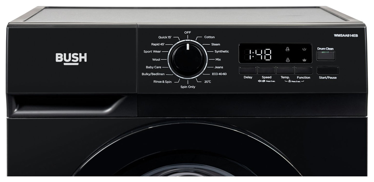 Bush WMSAA814EB 8KG 1400 Spin Washing Machine - Black