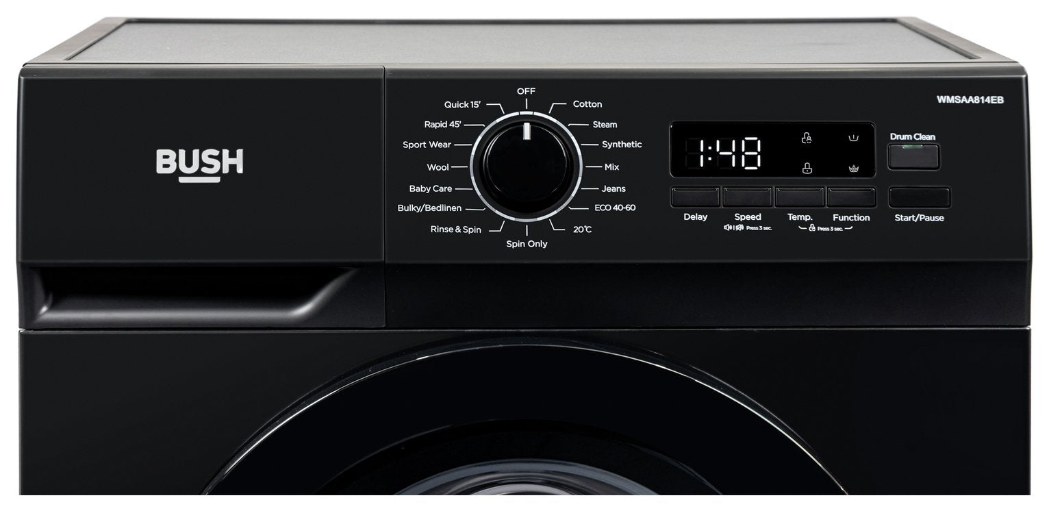 Bush WMSAA814EB 8KG 1400 Spin Washing Machine - Black