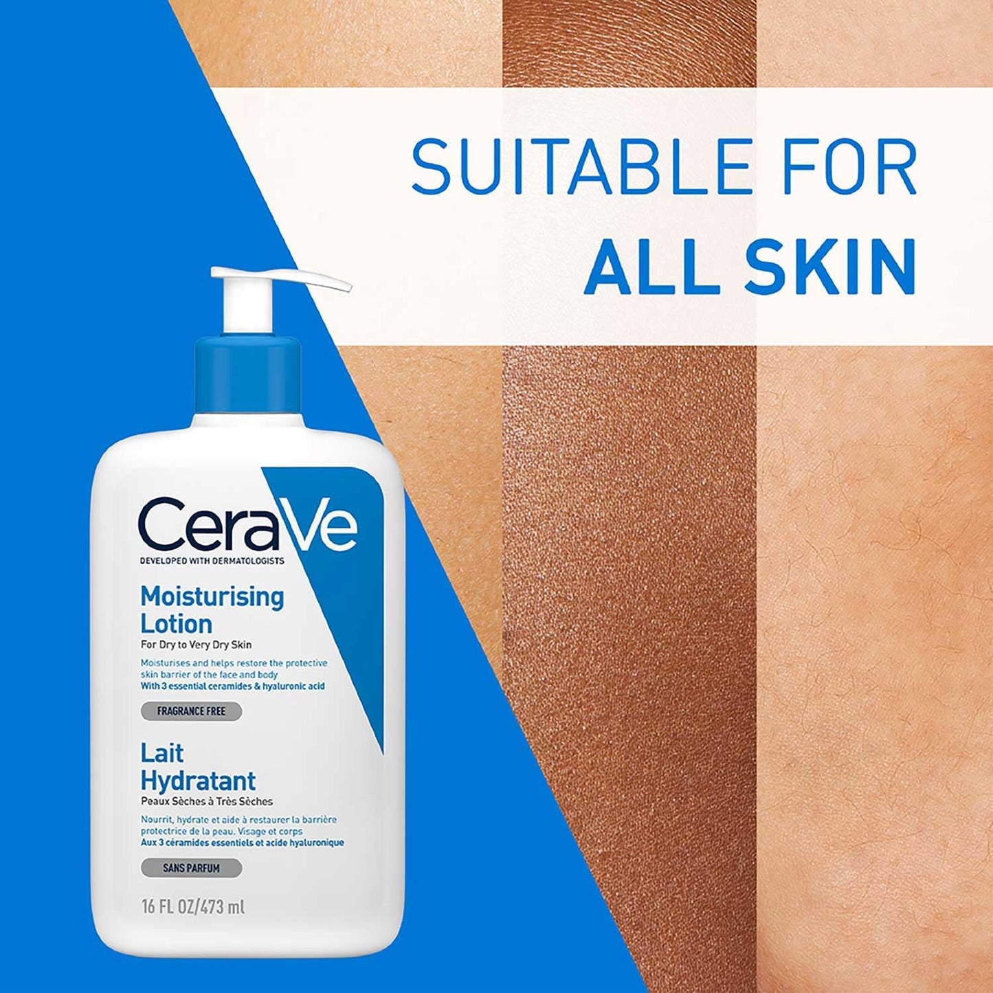 CeraVe Moisturising Lotion, Daily Face & Body Moisturiser, With 3 essential ceramides & hyaluronic acid, For dry to very dry skin, 473 ml/16 oz - Interactive Group