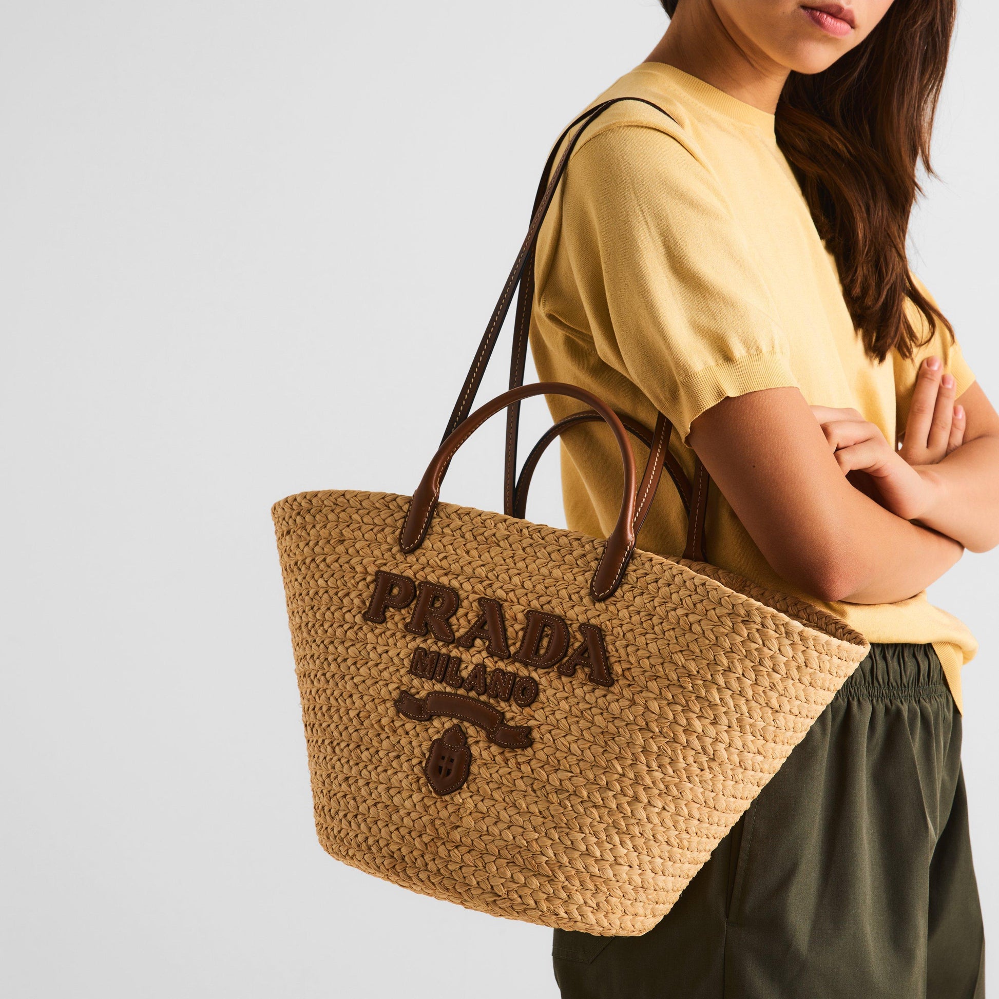 Prada Women'S Raffia Logo Tote Bag