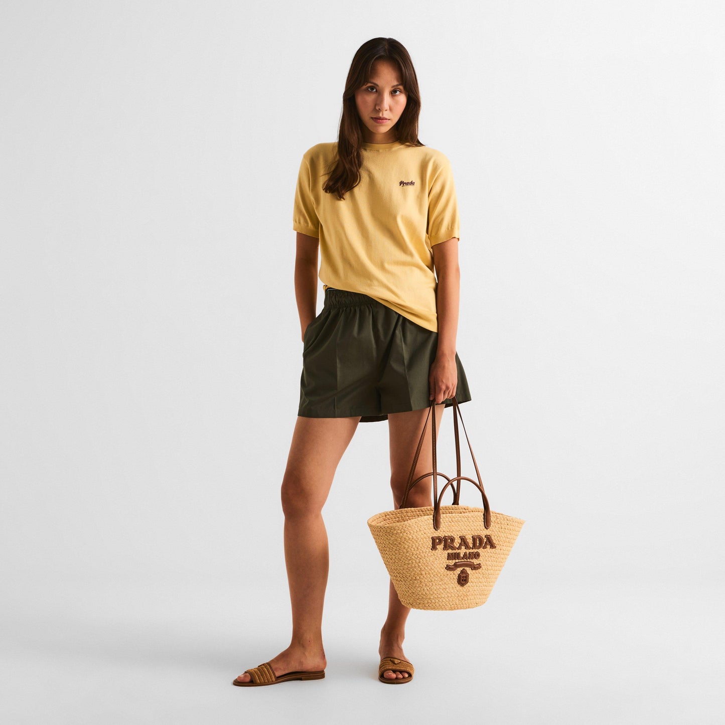 Prada Women'S Raffia Logo Tote Bag