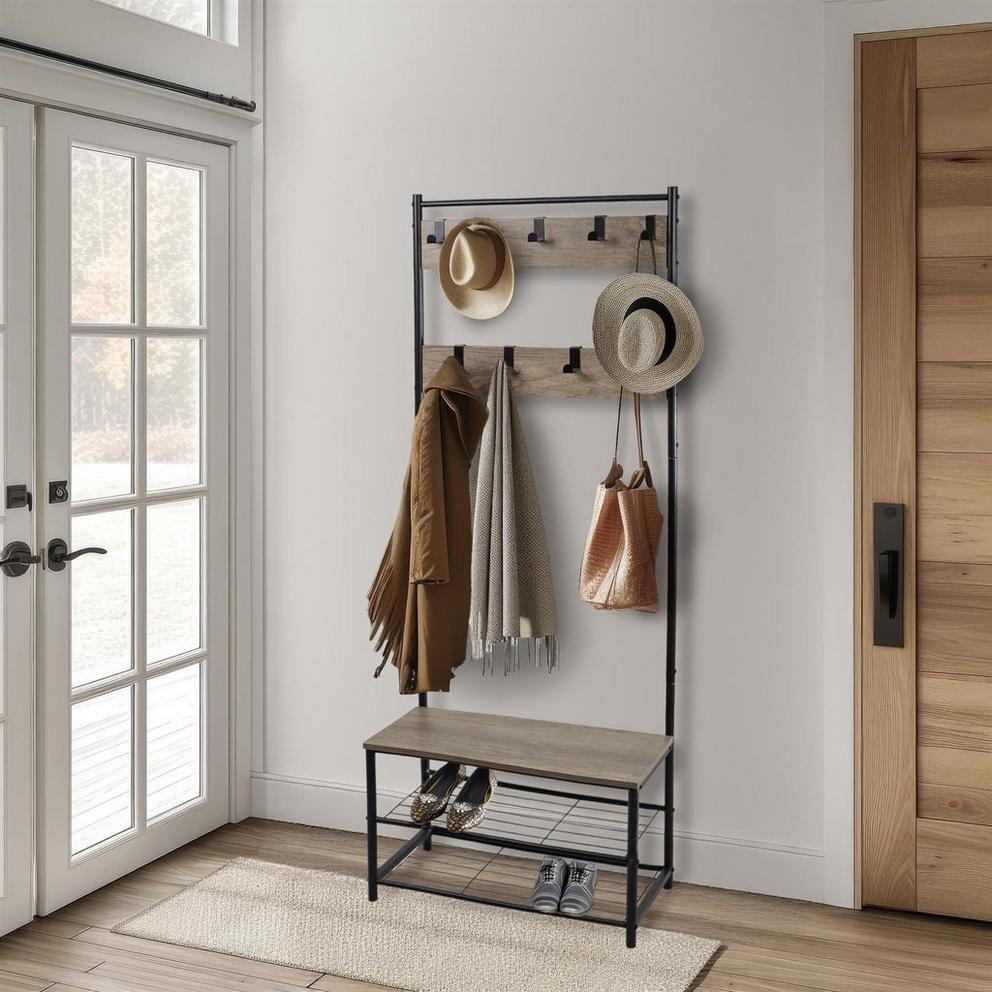 House of Home Multi Function Coat Stand Black frame rustic grey