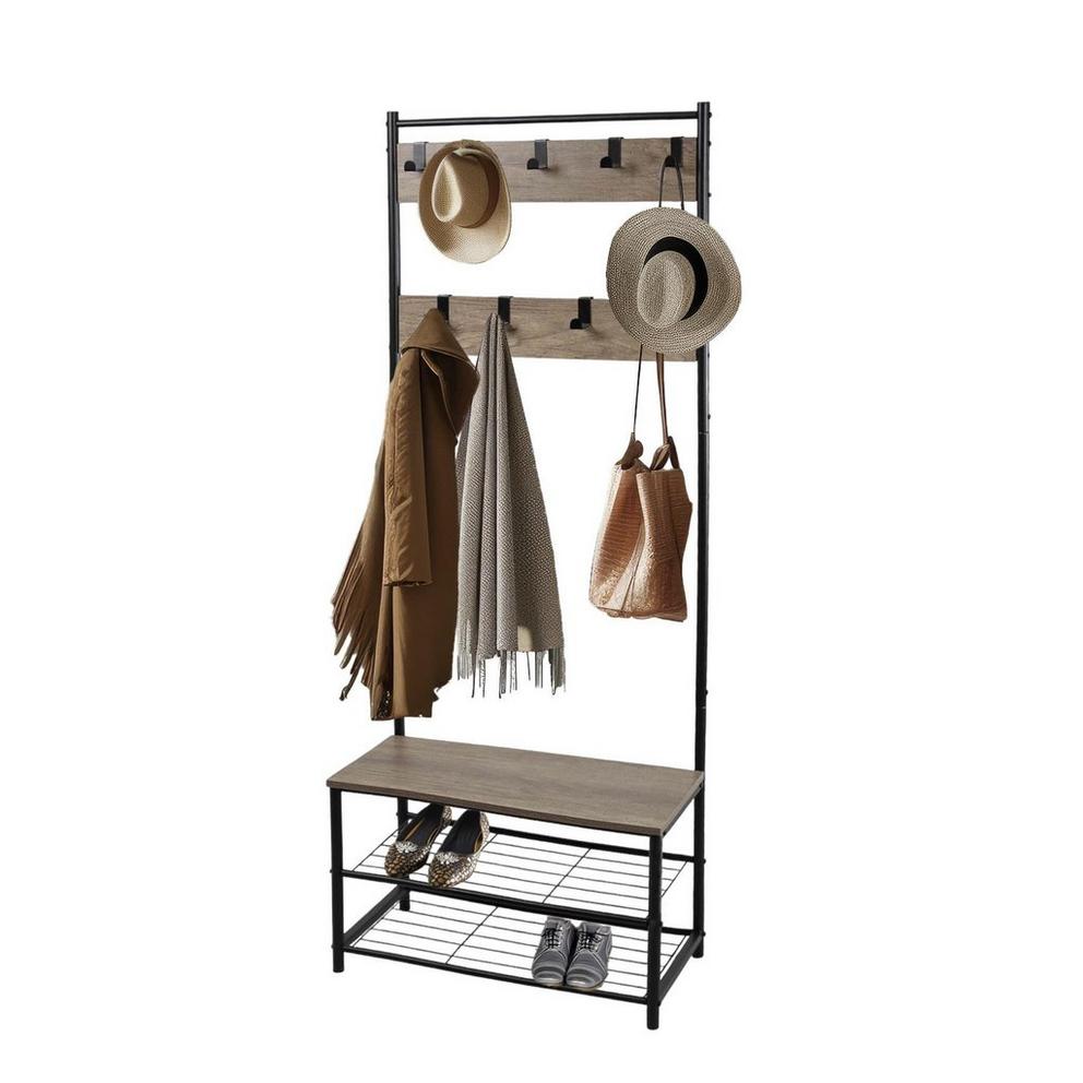 House of Home Multi Function Coat Stand Black frame rustic grey
