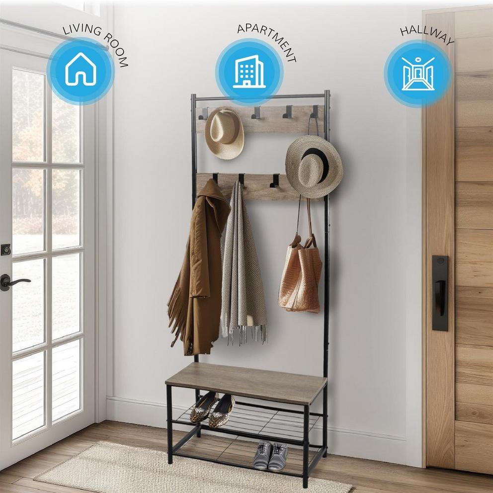 House of Home Multi Function Coat Stand Black frame rustic grey