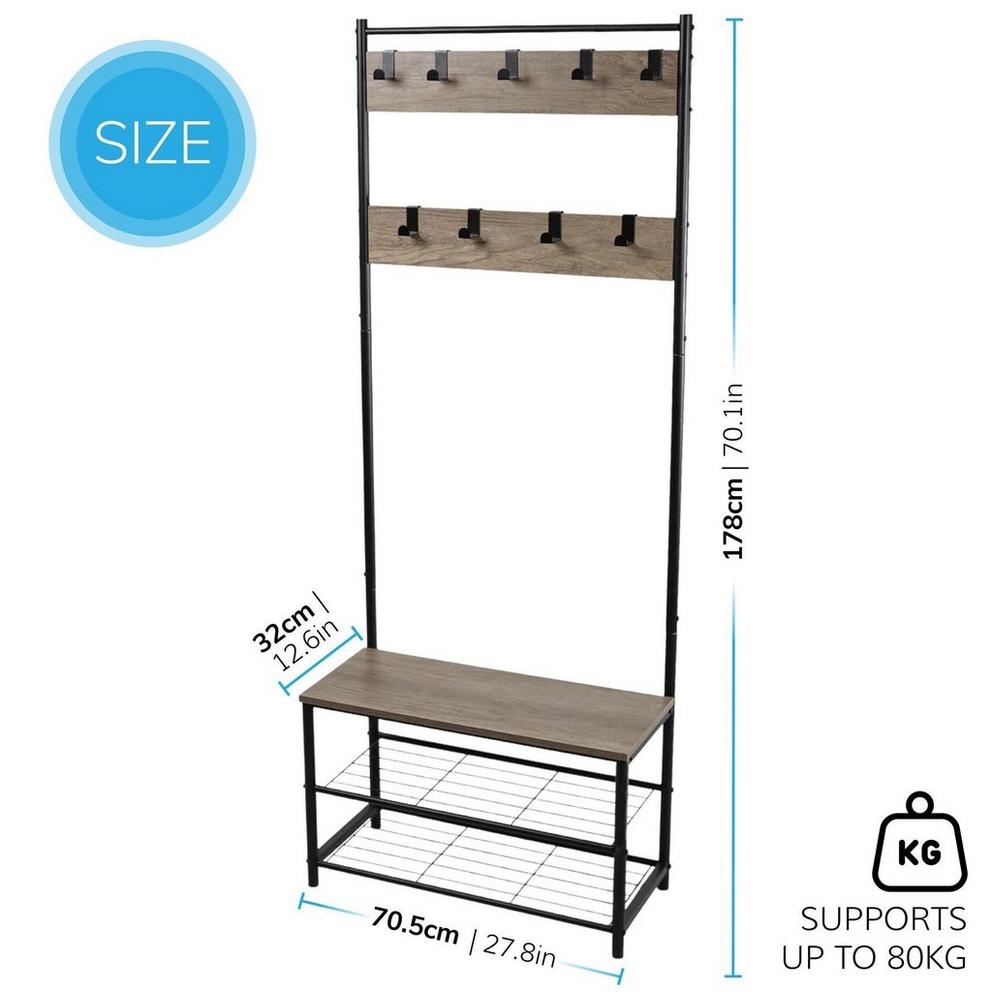 House of Home Multi Function Coat Stand Black frame rustic grey