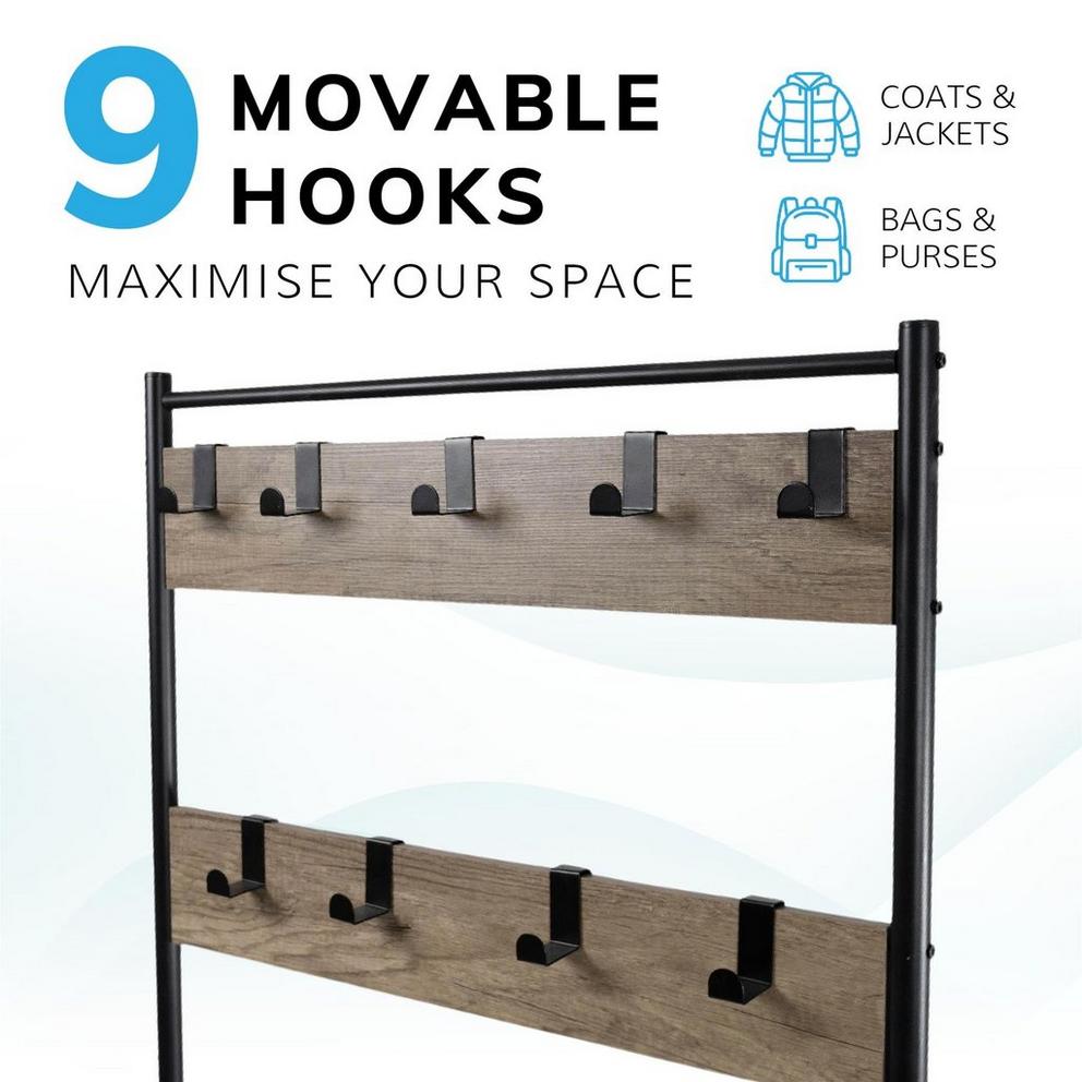 House of Home Multi Function Coat Stand Black frame rustic grey