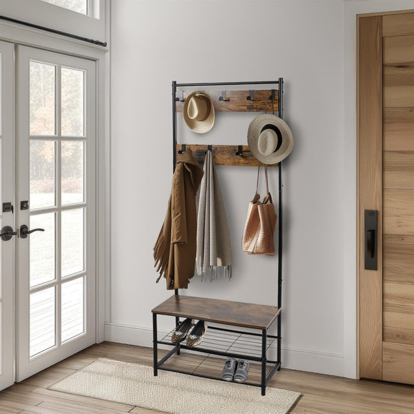 House of Home Multi function coat stand Black frame rustic brown