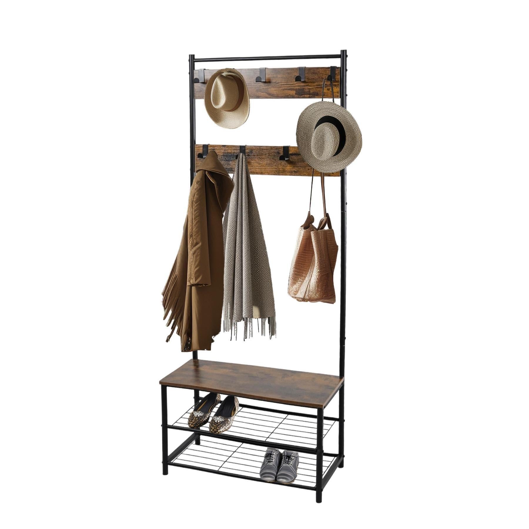 House of Home Multi function coat stand Black frame rustic brown