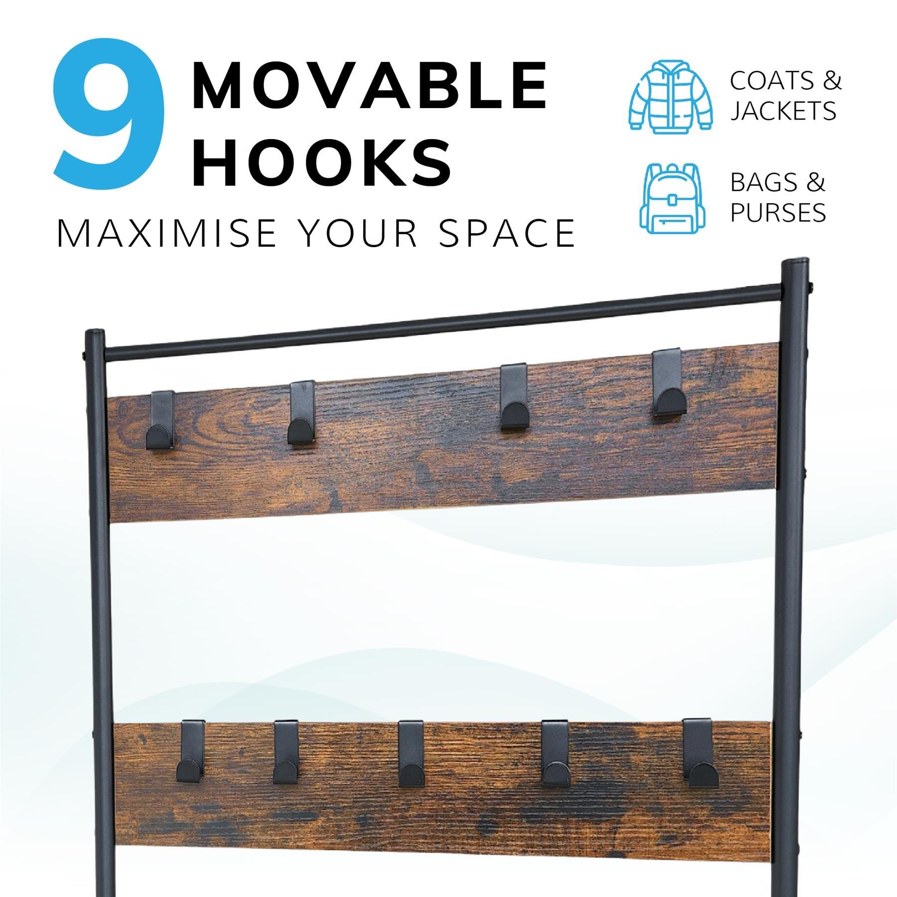 House of Home Multi function coat stand Black frame rustic brown