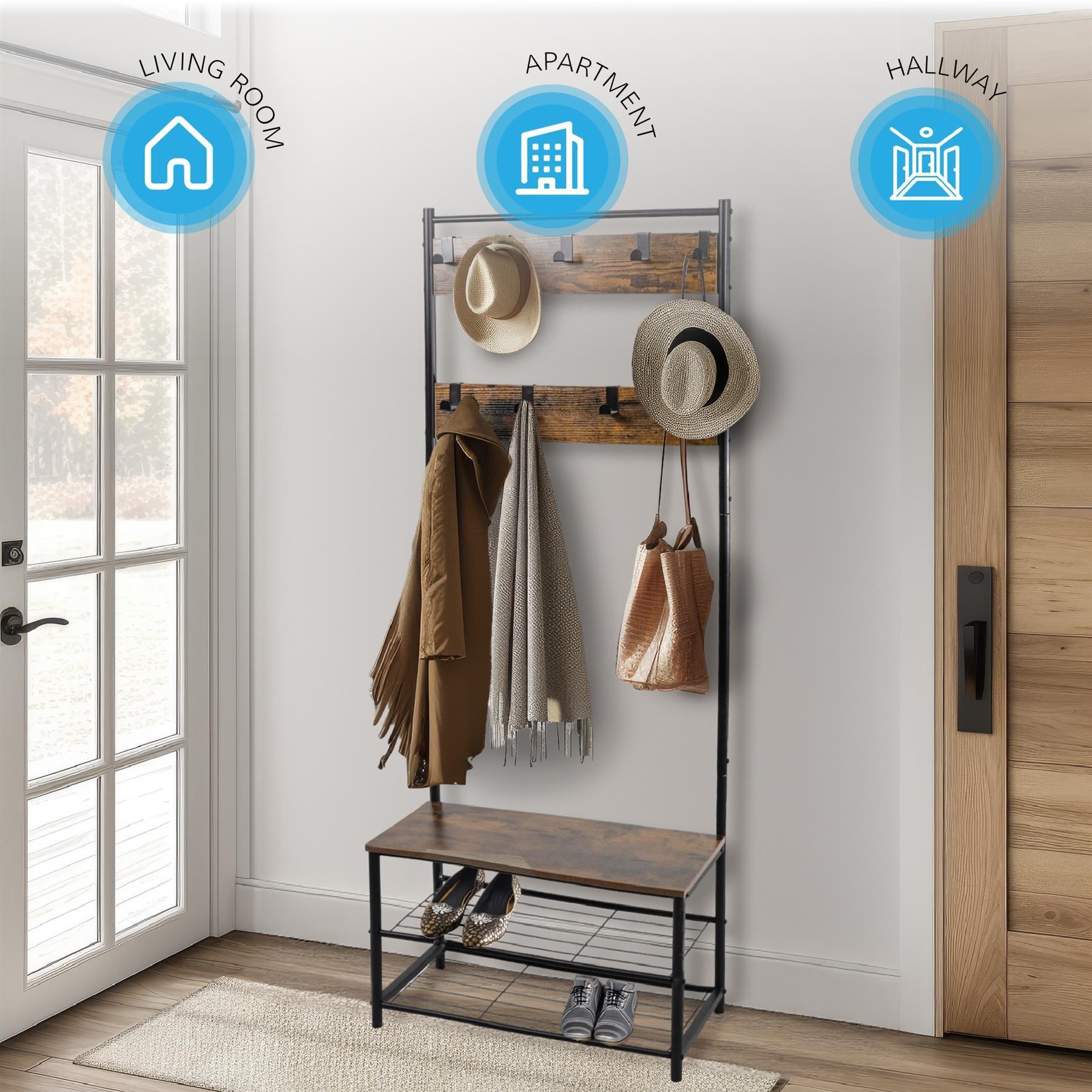 House of Home Multi function coat stand Black frame rustic brown