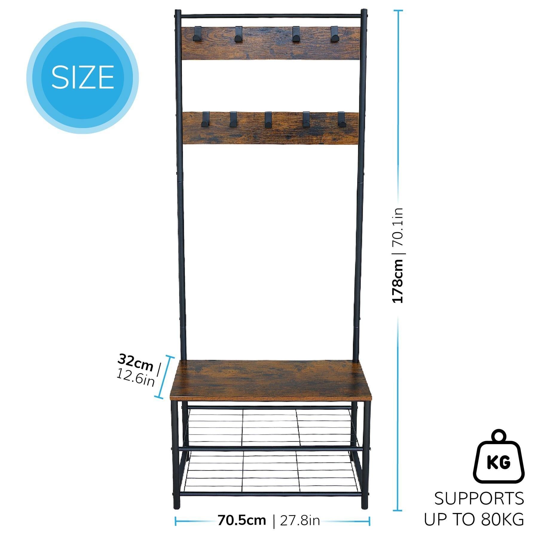 House of Home Multi function coat stand Black frame rustic brown