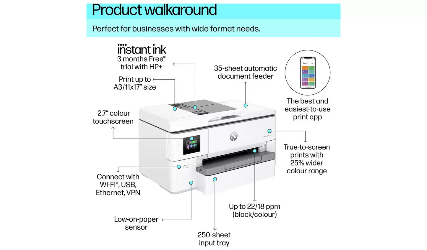 HP OfficeJet Pro 9720e A3 AiO Printer & 3 months Instant Ink