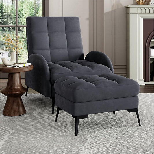 Armchair and Ottoman Set with Footstool Grey