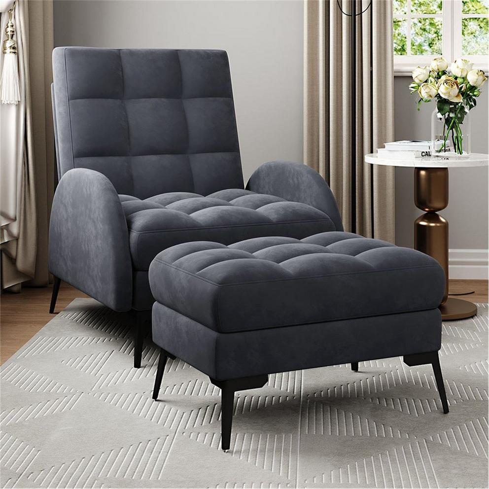 Armchair and Ottoman Set with Footstool Grey