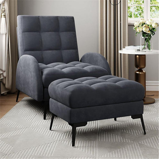 Armchair and Ottoman Set with Footstool Grey