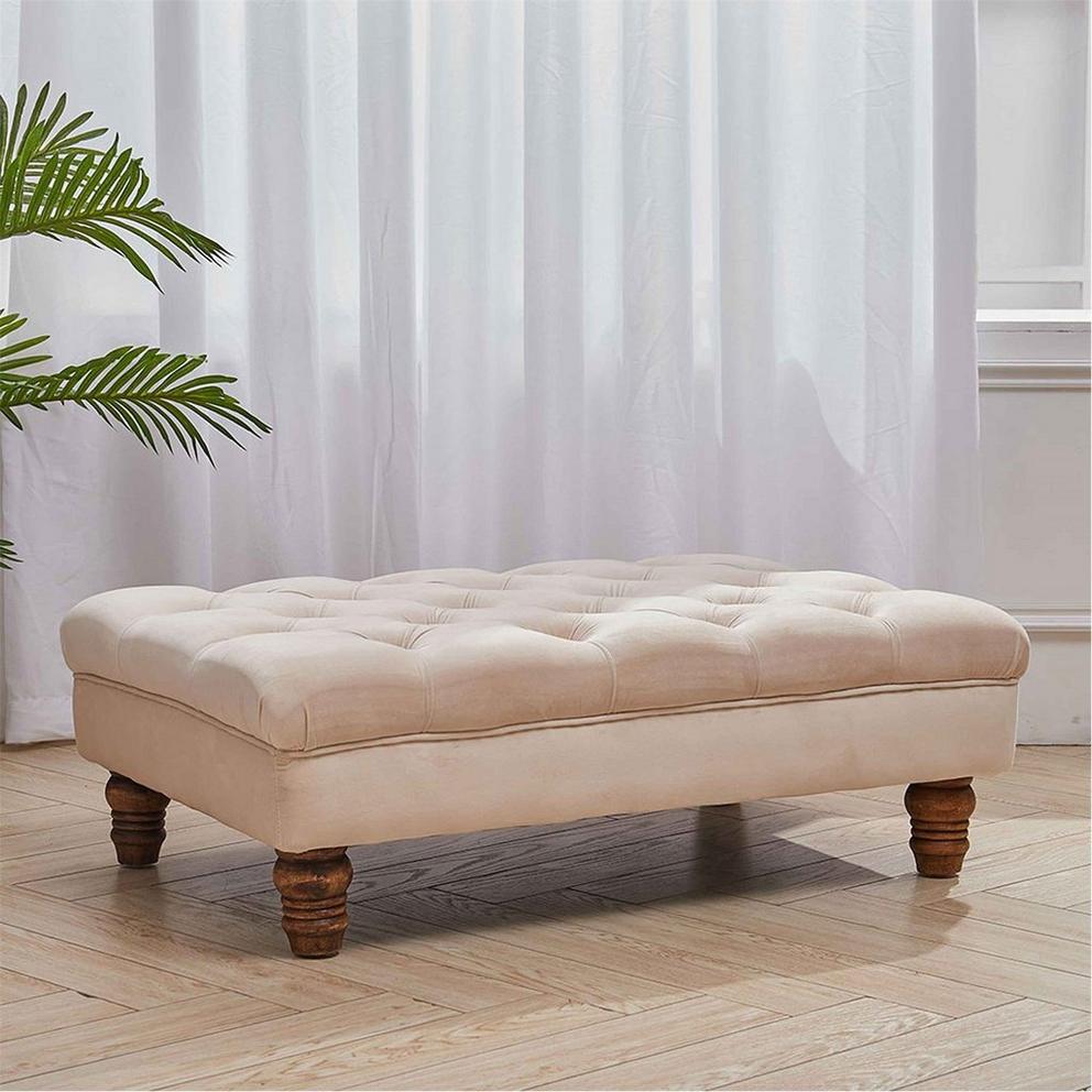 Kabinet UK Velvet Rectangular Ottoman Footstoo Beige