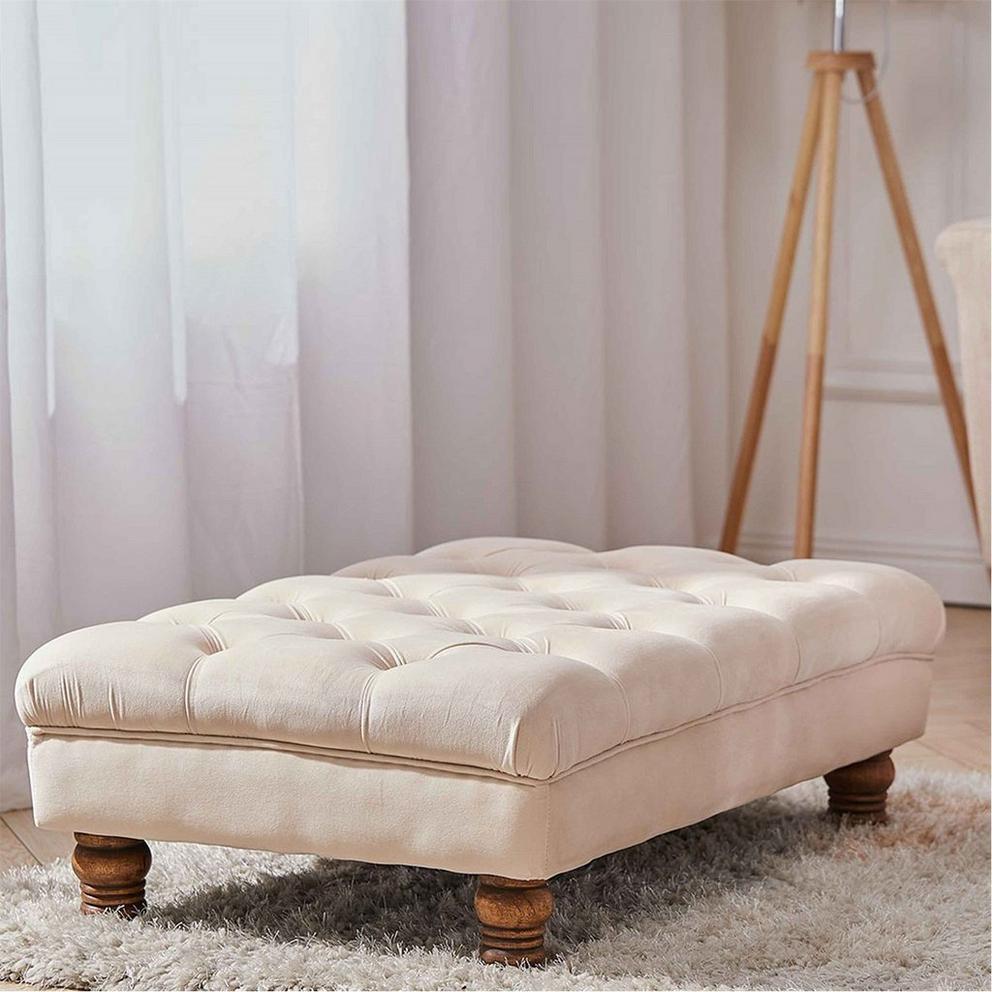 Kabinet UK Velvet Rectangular Ottoman Footstoo Beige