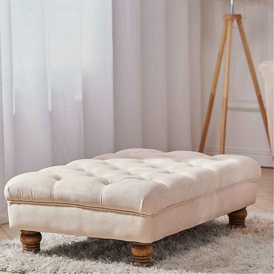Kabinet UK Velvet Rectangular Ottoman Footstoo Beige