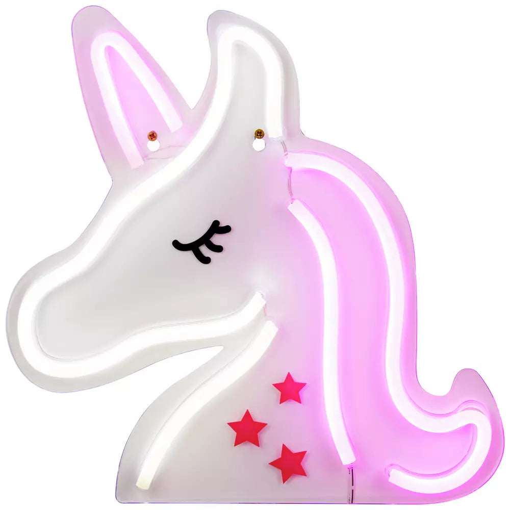 Glow Neon Effect Unicorn LED Kids Wall Light - White & Pink