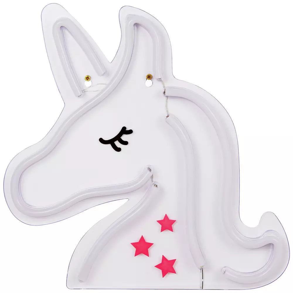 Glow Neon Effect Unicorn LED Kids Wall Light - White & Pink