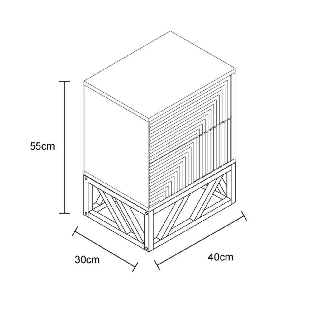 Grooved Oak Colour Wooden Bedside Table with 2 Drawers