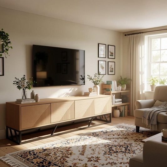 Grooved Oak Colour Wooden TV Unit 4 Doors