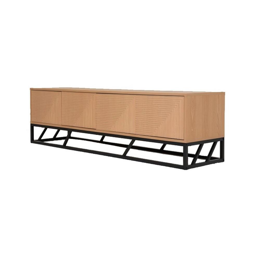 Grooved Oak Colour Wooden TV Unit 4 Doors