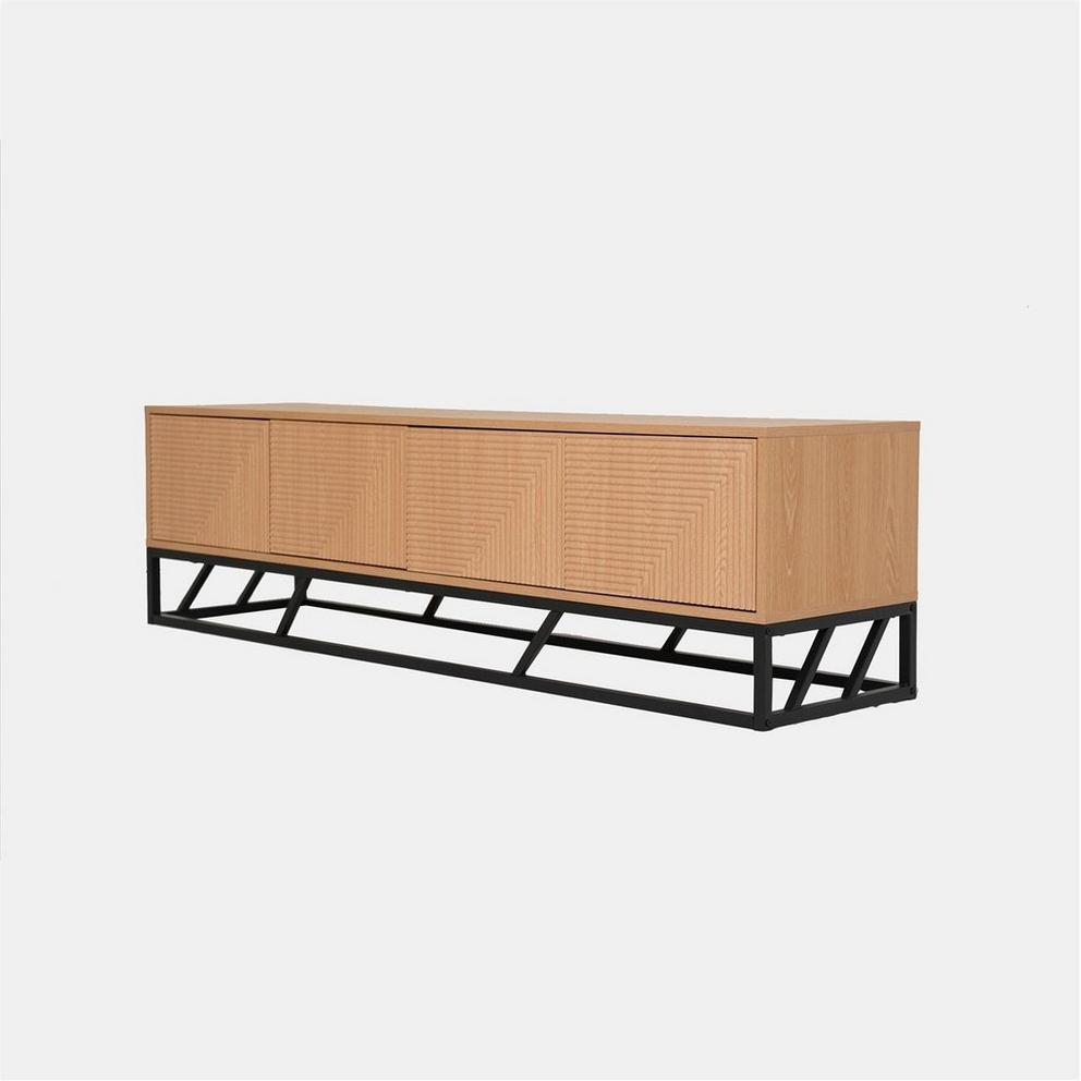 Grooved Oak Colour Wooden TV Unit 4 Doors