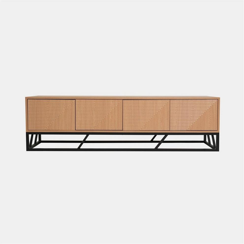 Grooved Oak Colour Wooden TV Unit 4 Doors