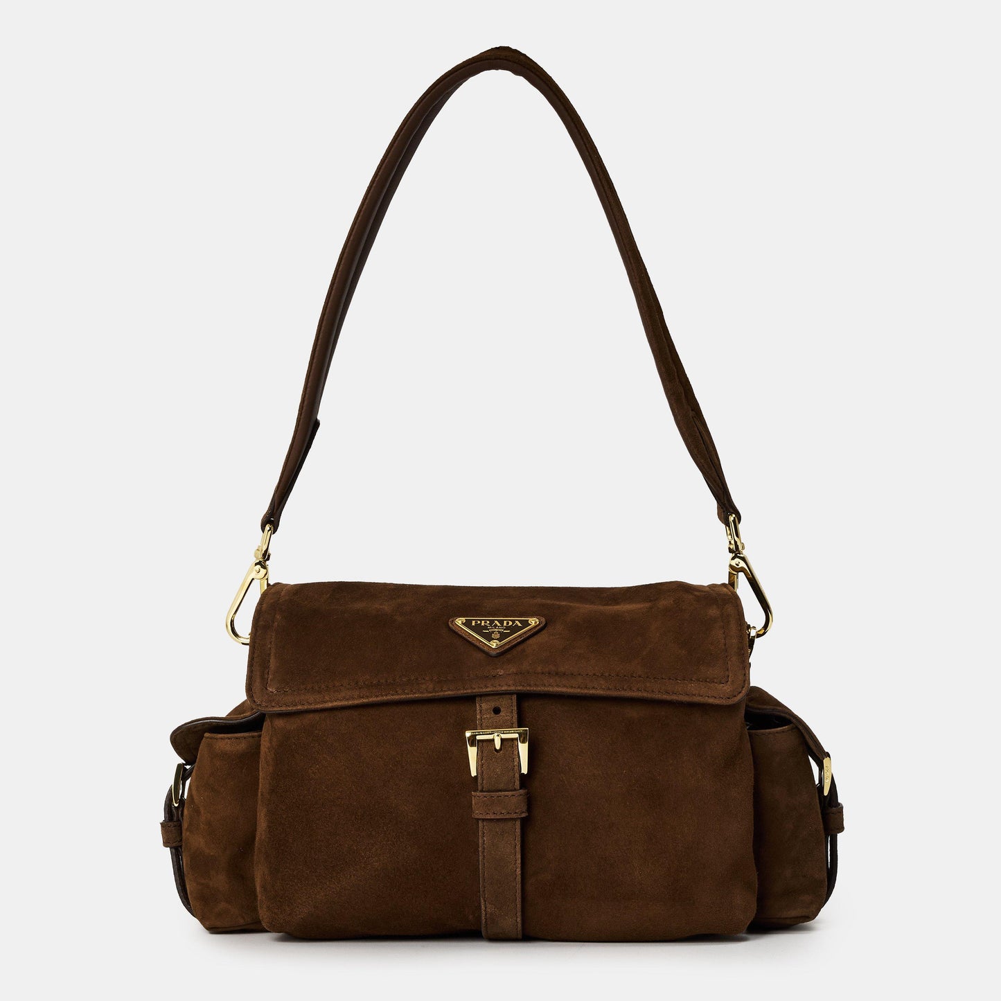Prada Explore Medium Suede Shoulder Bag with Flap