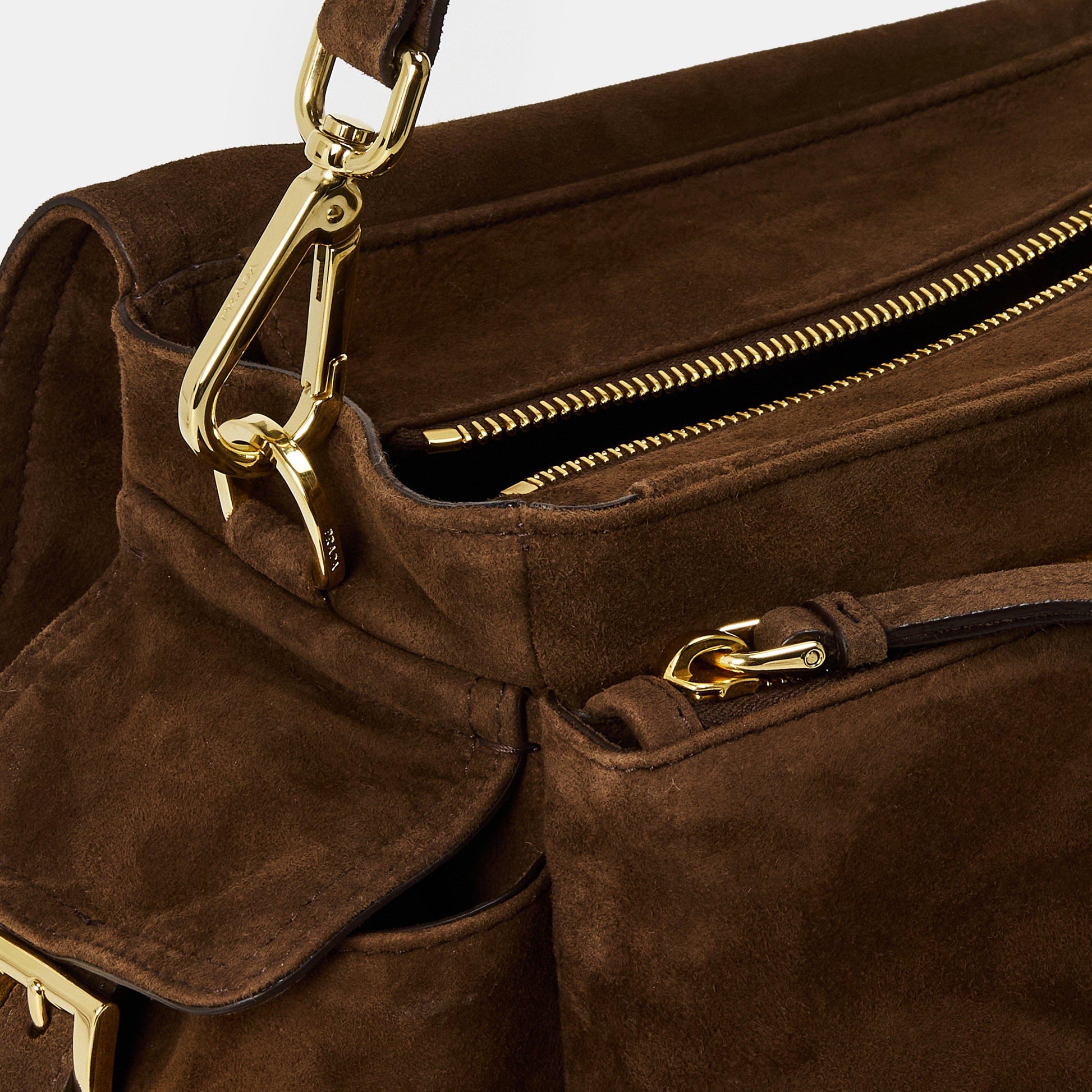 Prada Explore Medium Suede Shoulder Bag with Flap
