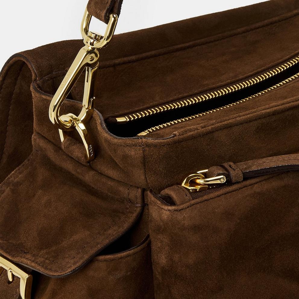 Prada Explore Medium Suede Shoulder Bag with Flap