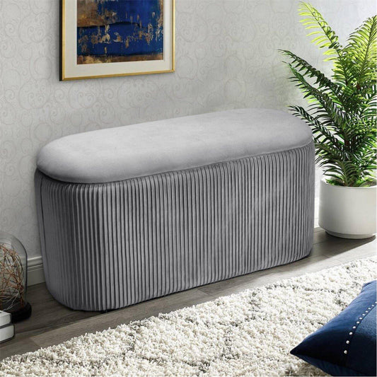 Kabinet UK Modern Pleated Storage Oval Ottoman Grey