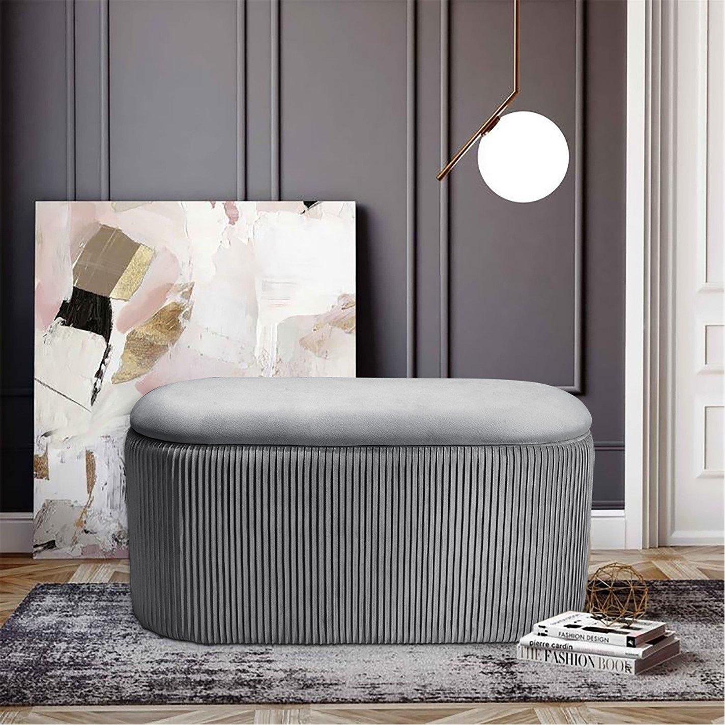 Kabinet UK Modern Pleated Storage Oval Ottoman Grey