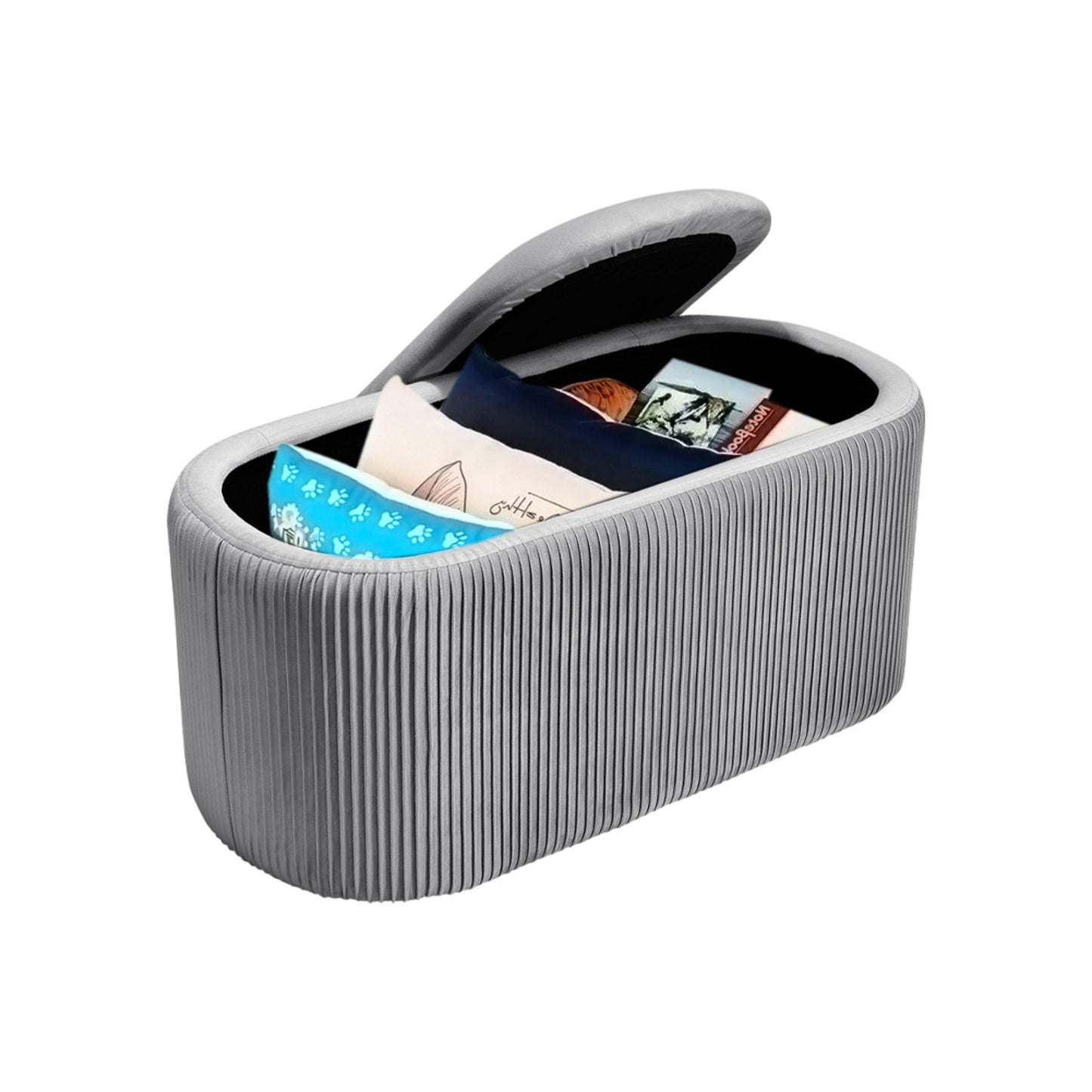 Kabinet UK Modern Pleated Storage Oval Ottoman Grey