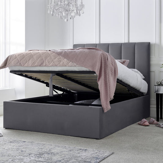 Time4Sleep Linea Double Velvet End Lift Ottoman Bed - Grey