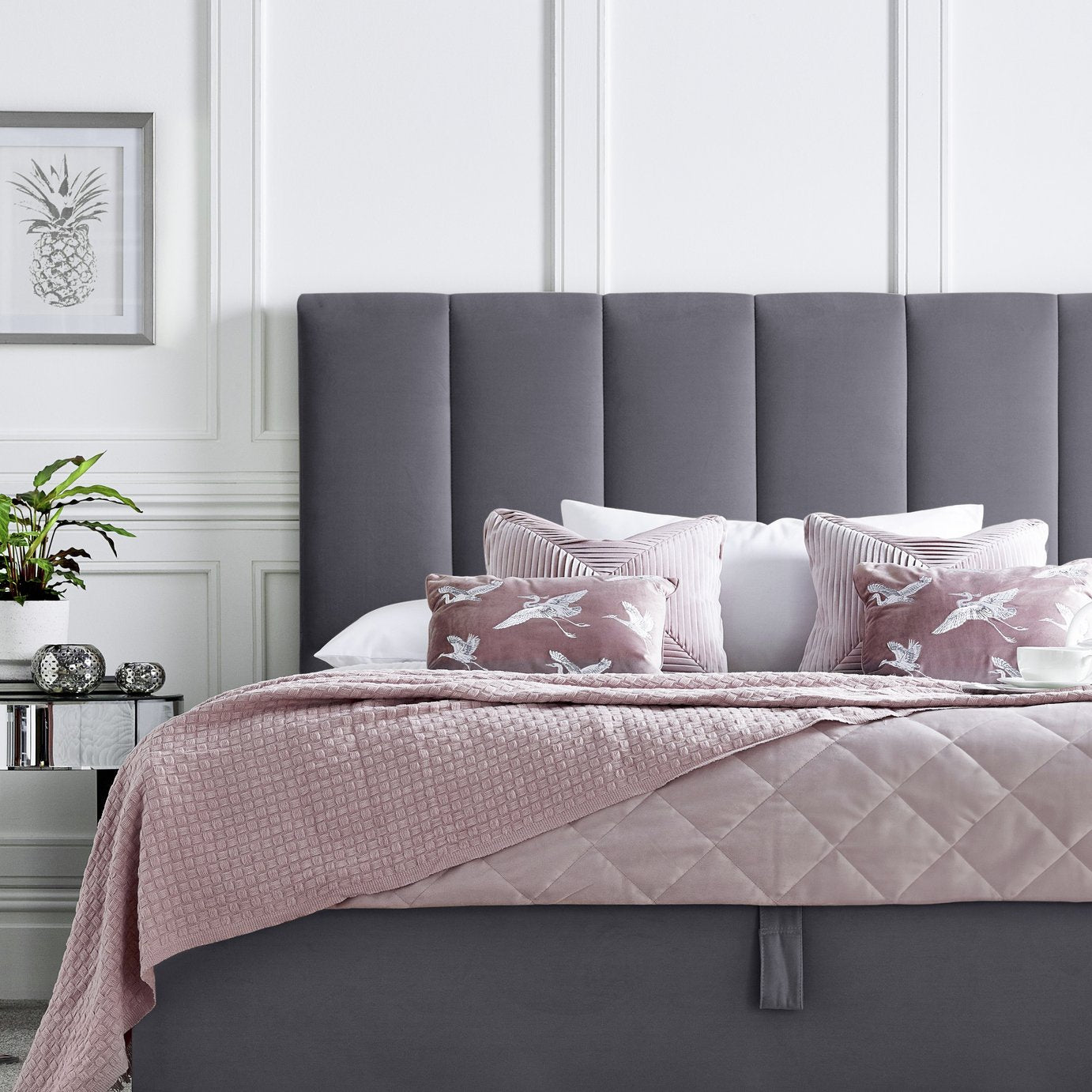 Time4Sleep Linea Double Velvet End Lift Ottoman Bed - Grey
